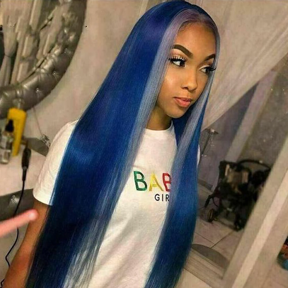 Blue Lace Frontal Wigs For Women Malaysian Human Hair Lace Wigs Colored Straight Hair Wig Pre plucked Hairline