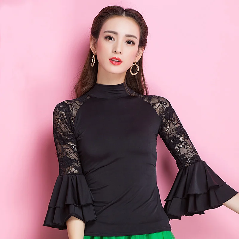 Модная Современная кружевная одежда для латиноамериканских танцев с длинным