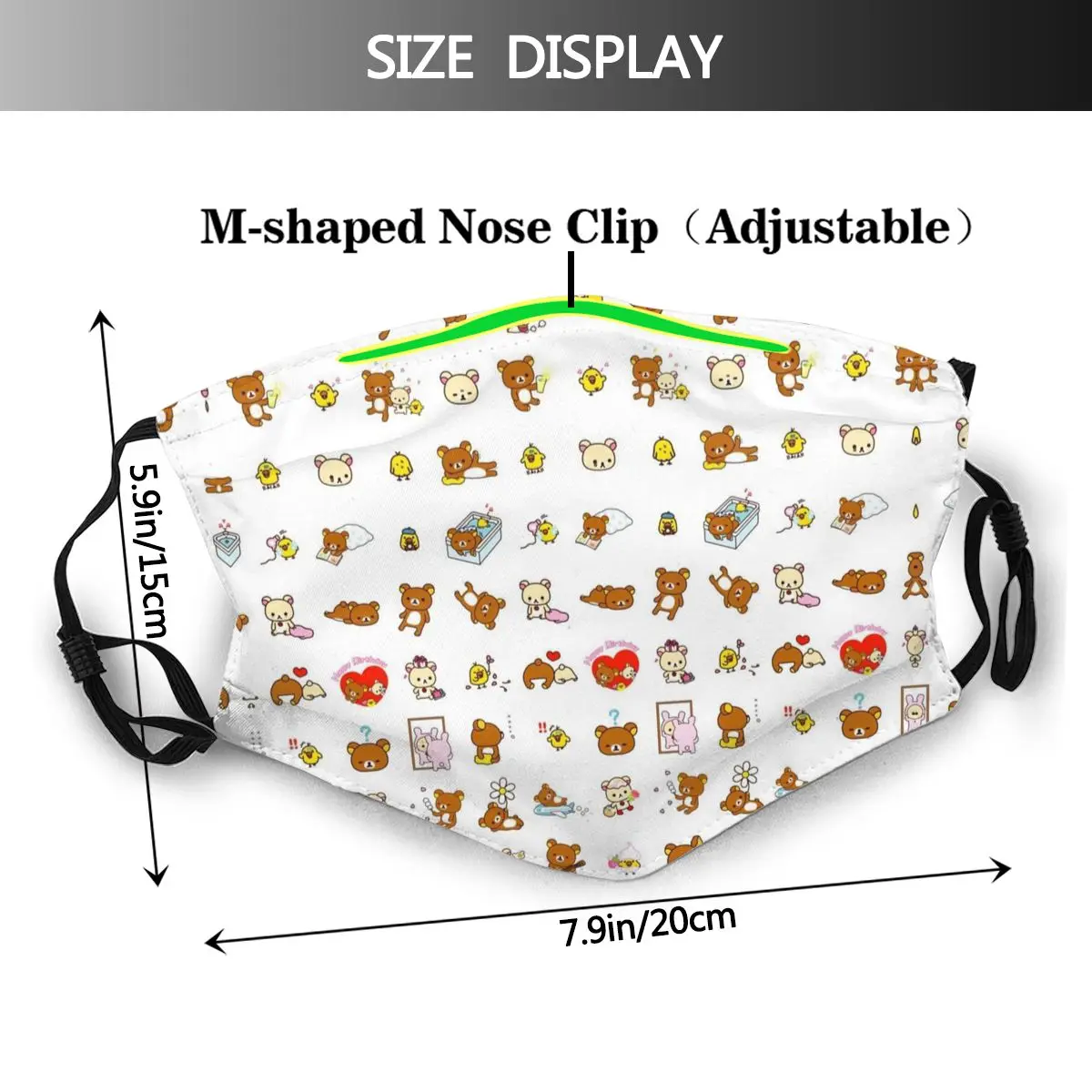 Rilakkuma Mouth Face Mask Collage Facial Beautiful Adult Polyester with 2 Filters | Аксессуары для одежды