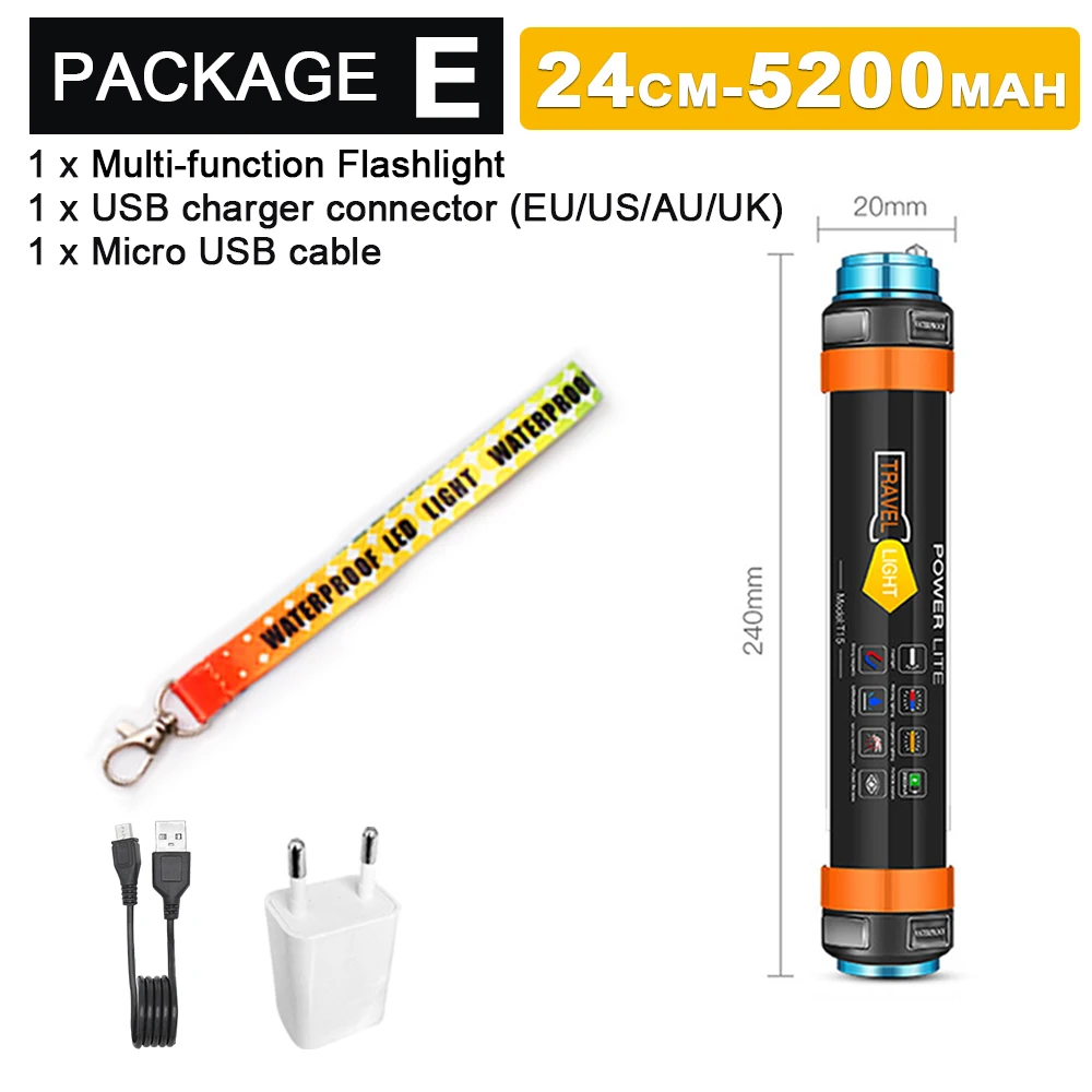 Package E 5200mAh Многофункциональный светодиодный светильник-вспышка, фонарь для кемпинга, светильник-палатка, лампа для работы, Предупреждение, перезаряжаемый светильник, водонепроницаемый - Испускаемый цвет: Package E 5200mAh