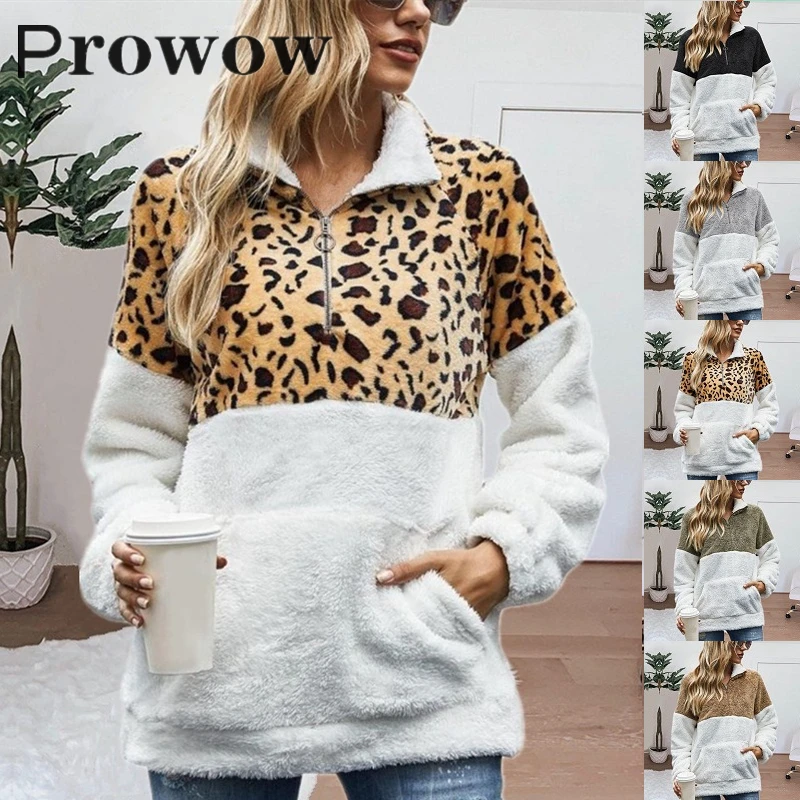

Женский свитшот с длинным рукавом Prowow, утепленный плюшевый пуловер в стиле пэчворк, Повседневная Уличная одежда на осень-зиму