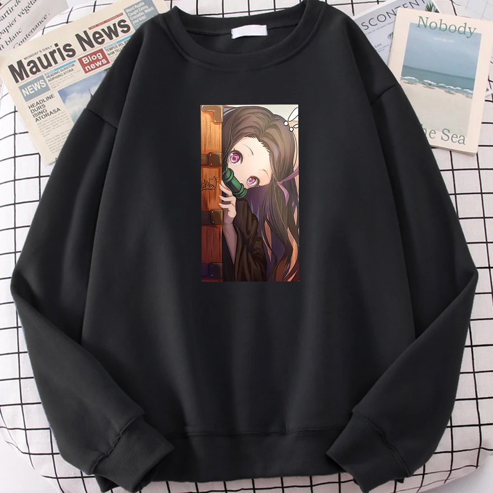 

Men Sweater Anime Demon Slayer Kamado Nezuko Print Clothe Male Round Neck Loose Plus Size Pullover Warm Fleece Female Sweatshirt