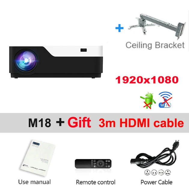 M18 add bracket Vivicine M18 1080p светодиодный проектор, дополнительно Android 9,0 HDMI USB PC Full HD домашний мультимедийный видеопроектор - Цвет: M18 add bracket