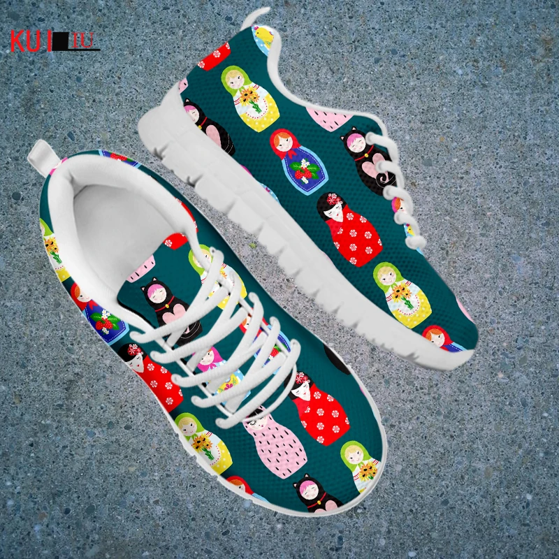 

Кроссовки KUILIU женские с мультяшным принтом, сетчатые сникерсы на шнуровке, повседневная спортивная обувь на плоской подошве, на осень