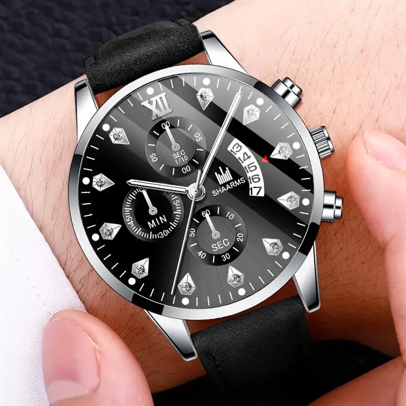 2019 Мужские Роскошные наручные часы с бриллиантами кожаный ремешок кварцевые