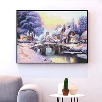 huacan cross stitch winter scenery needlework sets embroidery snow landscape kits white canvas diy home decor 14ct 40x50cm