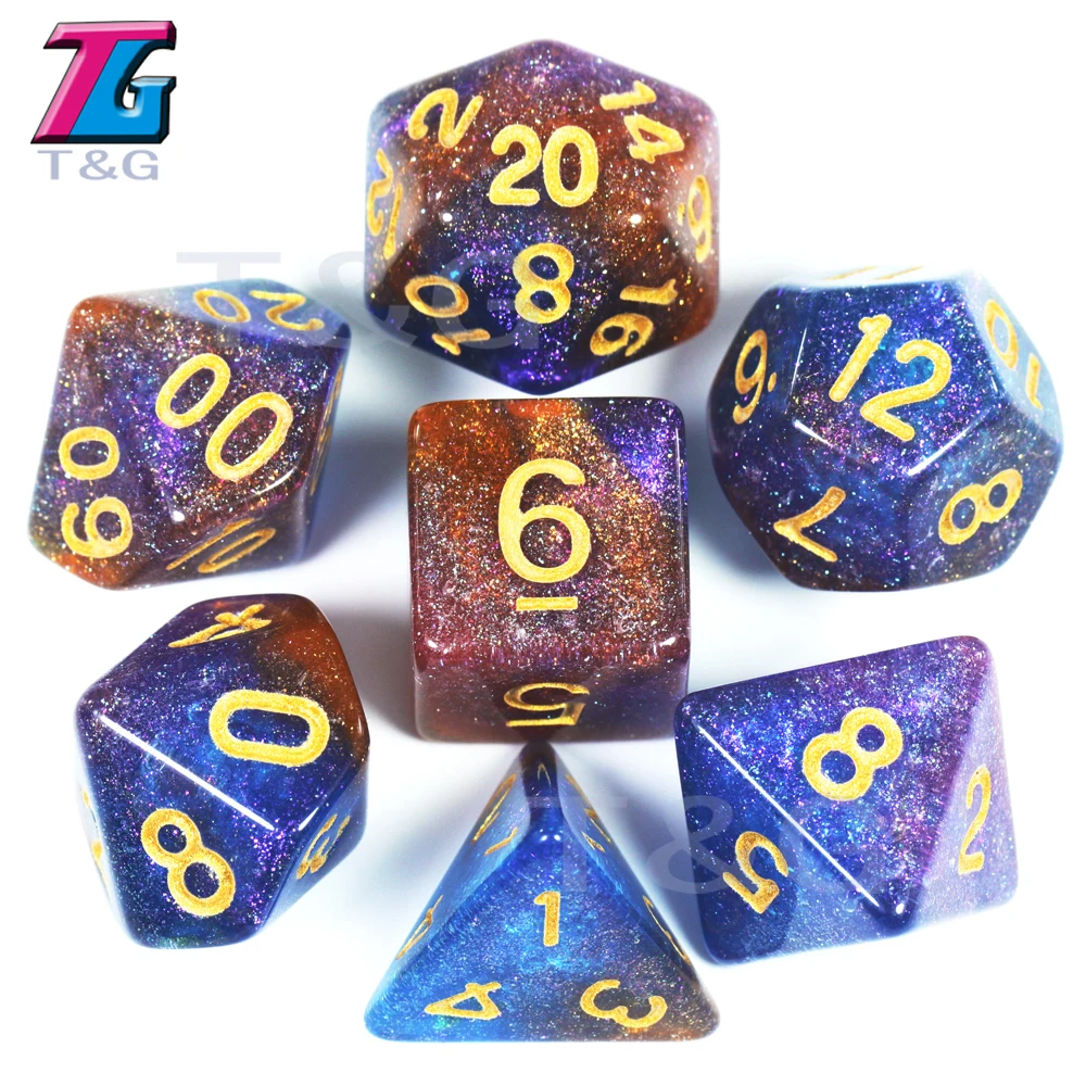 Новейшая красочная Вселенная Galaxy Dice 7 шт./компл. D4 D20 с сумкой DND RPG Подарочные