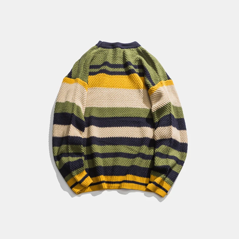 Повседневные мужские свитера в стиле ретро акриловые полоску с круглым вырезом
