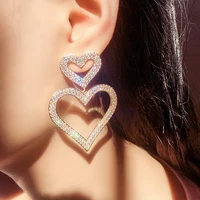 funmode big brand full micro cubic zirconia pave heart shape wedding bridal drop earrings gold color promotion jewelry fe03