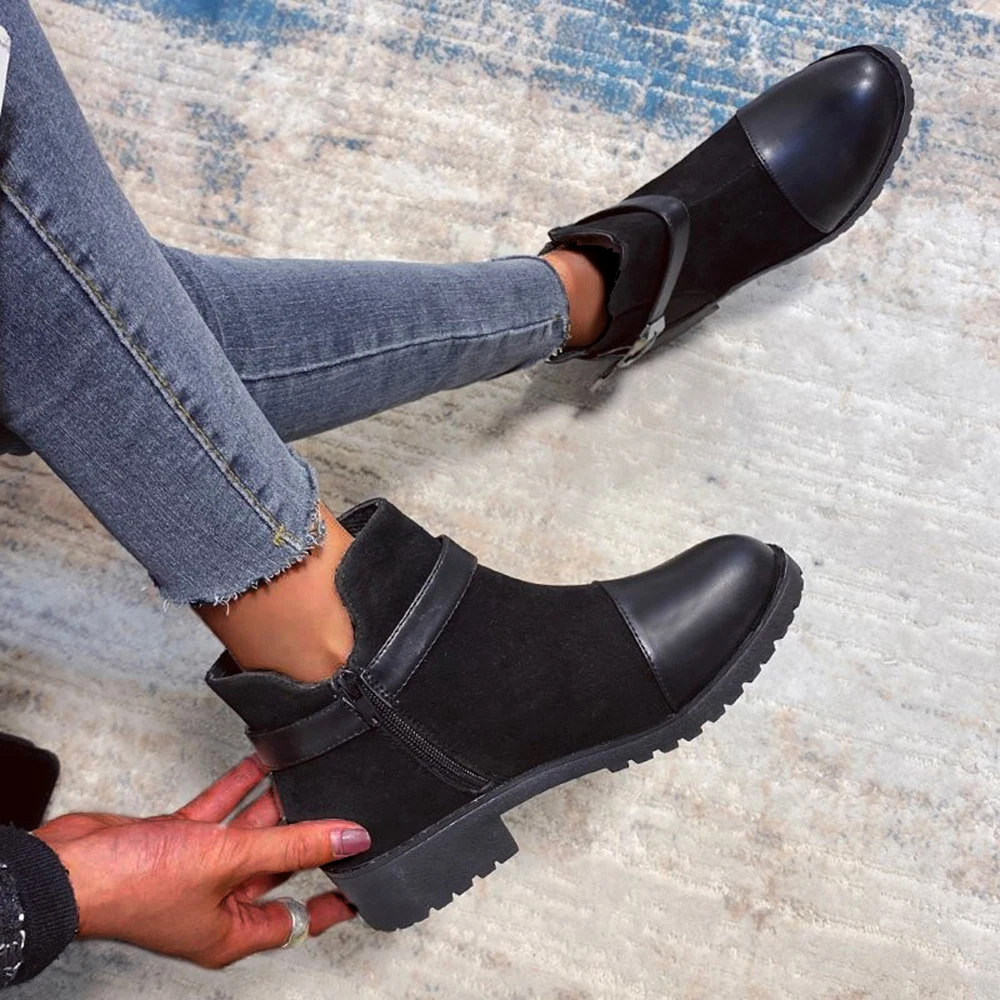 Женские ботильоны из ПУ кожи с круглым носком на высоком каблуке|Женские