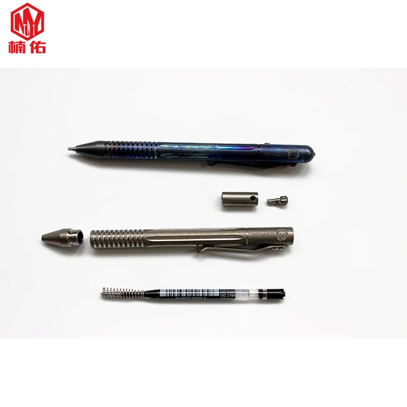 Online 1PC Titanium Alloy Gun Laws Spring Tekan Tanda Tangan Menulis Pena Taktis Pertahanan Diri Pena Logam EDC Jendela Rusak Multi Alat