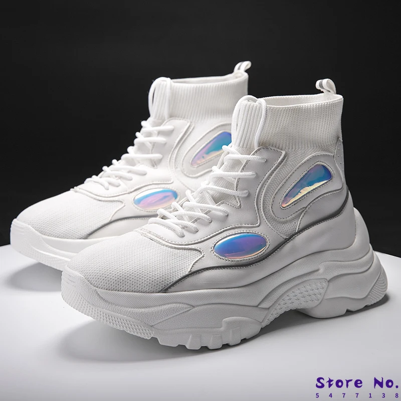 Высокие кроссовки унисекс толстая подошва блестящие массивные стрейчевые для