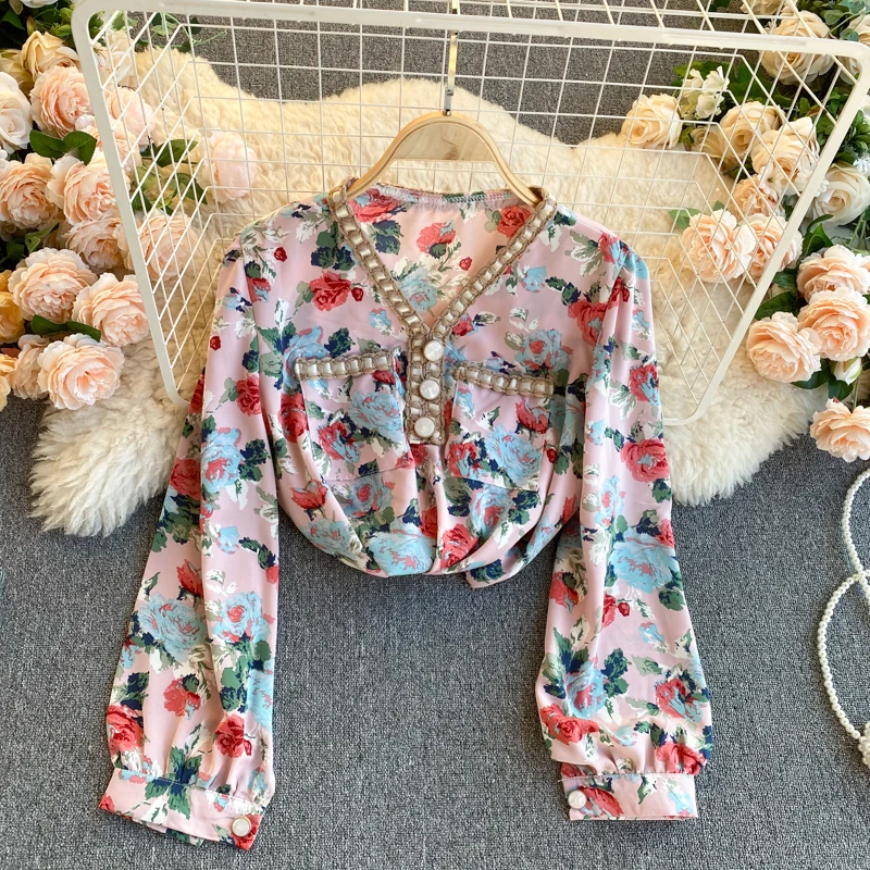 

2020 New Fashion Ladies' Shirt Women Elegant Print V Collar Long Sleeve Tops Clothes Blusas Mujer De Moda Blouse J92