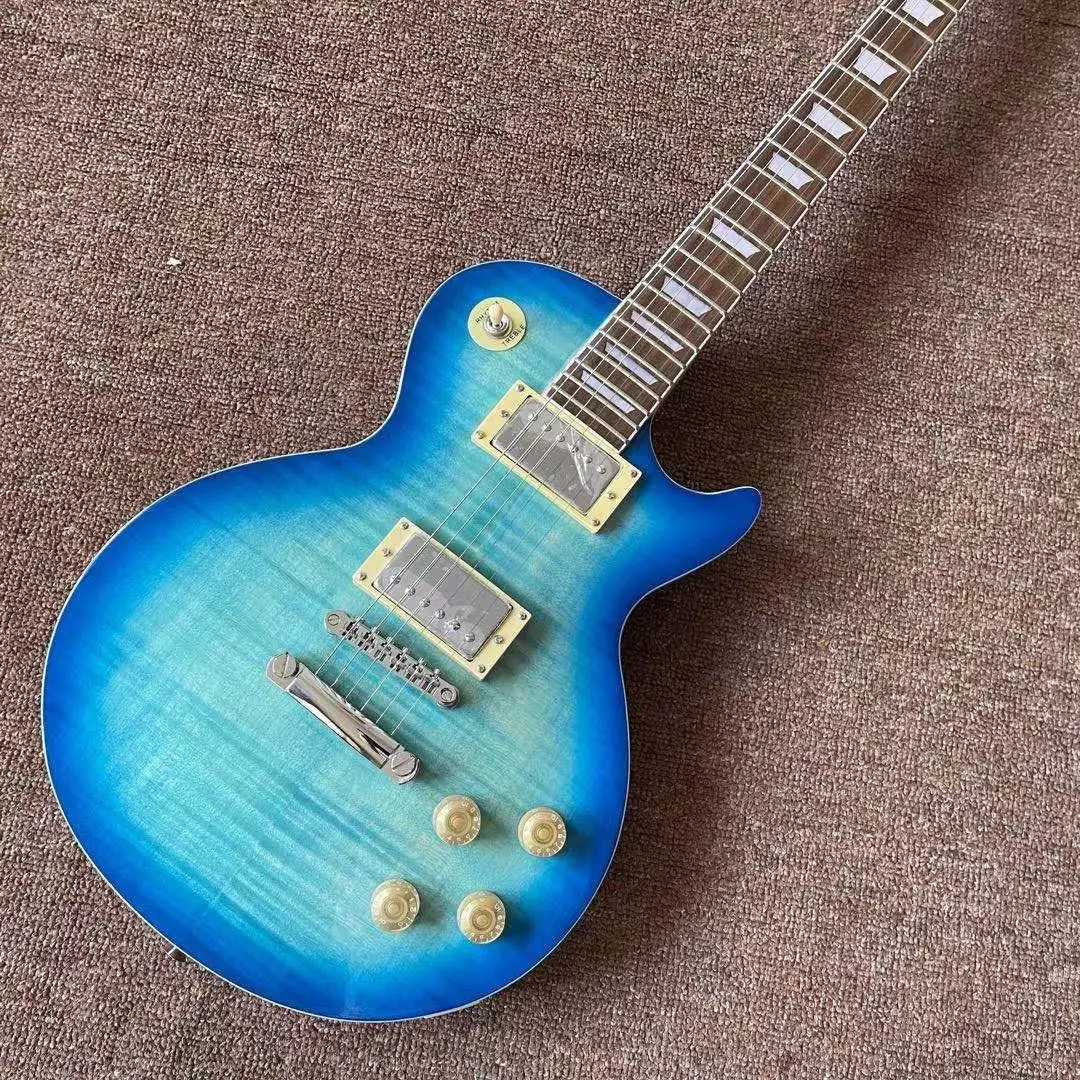 

Custom shop.Electric guitar,Mahogany body gitaar,rosewood fingerboard.Blue color tiger flame maple top guitarra.