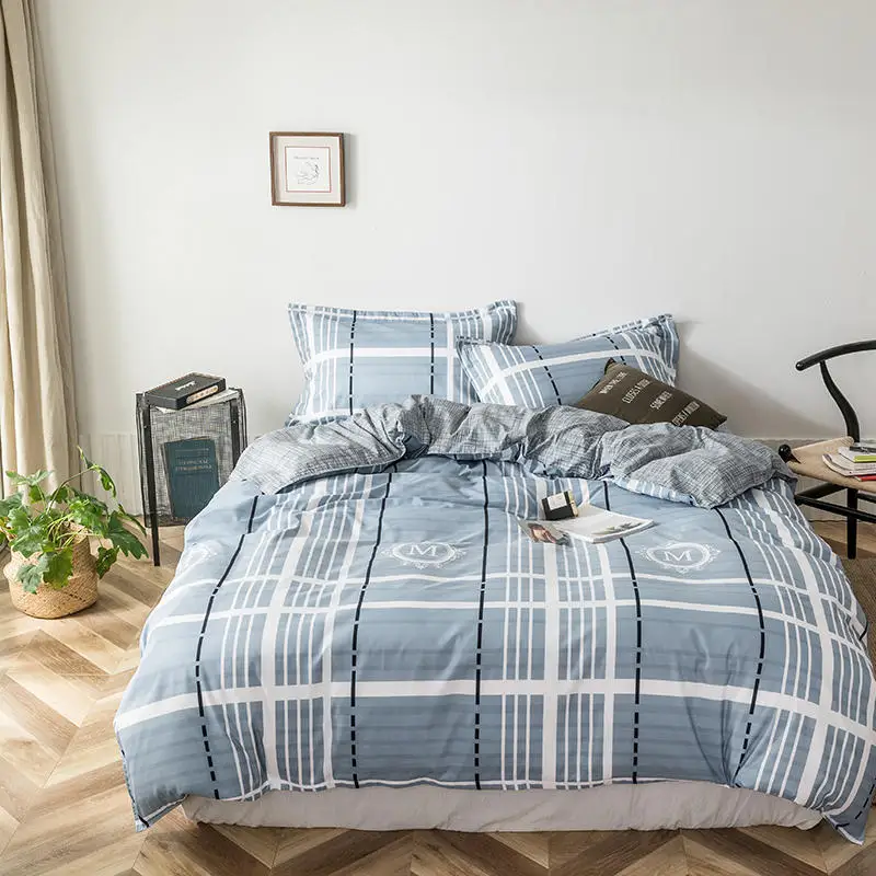 

Reactive Printing Stripe Grid Bedding Set AB Side Duvet Cover/ Comforter Cover Bed Sheet Pillowcases Bed Linens Home Textile