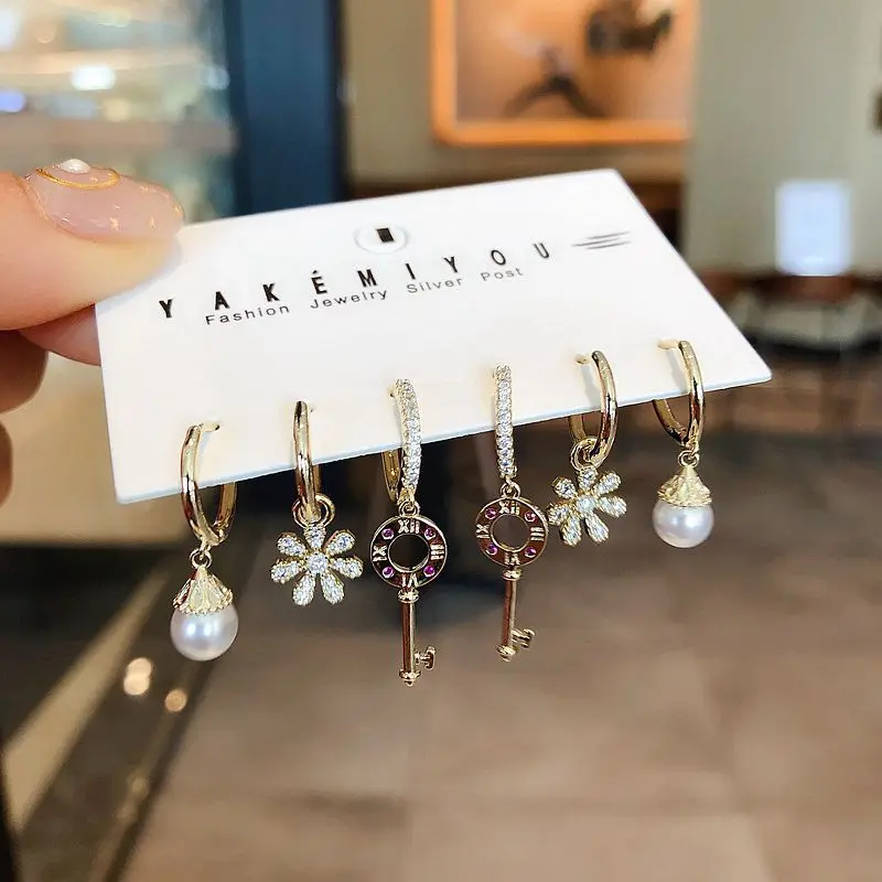 Женский комплект серег колец SIPENGJEL серьги золотистого и серебристого цветов с