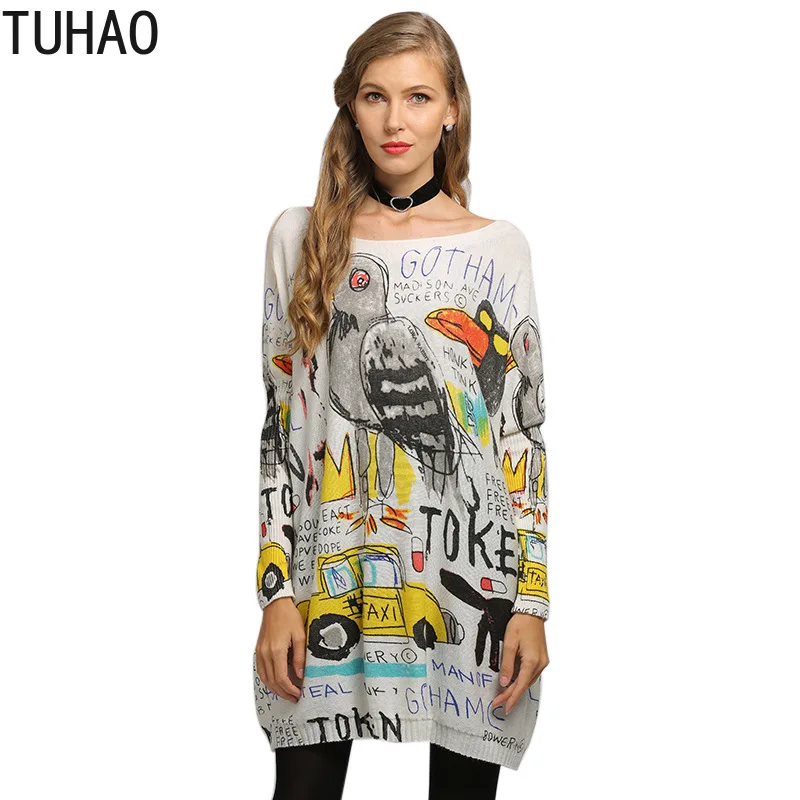 

Large Size Woman's Sweaters TUHAO Fall Cartoon Print Knitted Pullovers Long Sleeve Loose Casual Woman Tops T6304