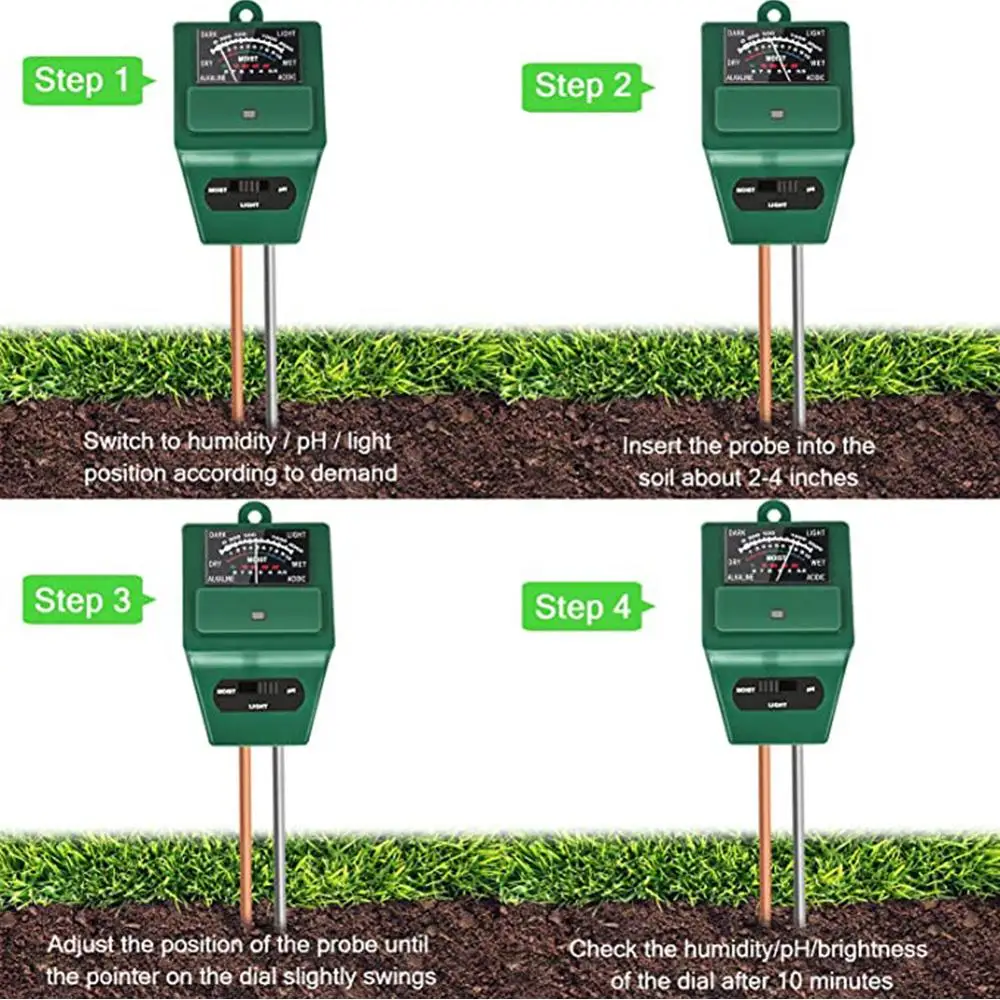

Tomastine 3 in 1 PH Tester Soil Water Moisture Light Test Meter Sensor for Garden Plant Flower Soil Detector