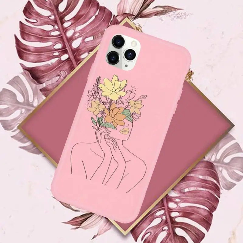

Art Retro Abstract Geometry leaves Phone Case Pink Candy Color for iPhone 11 12 mini pro XS MAX 8 7 6 6S Plus X SE 2020 XR