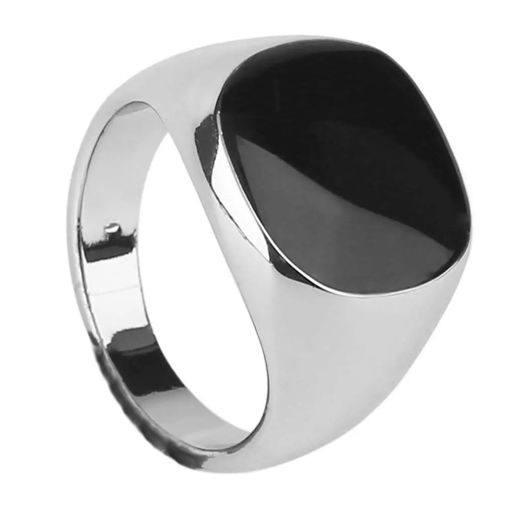 

GENBOLI Gold And Silver Color Luxury Men Male Ring Jewelry Titanium Steel Domineering Obsidian Party Club Rings
