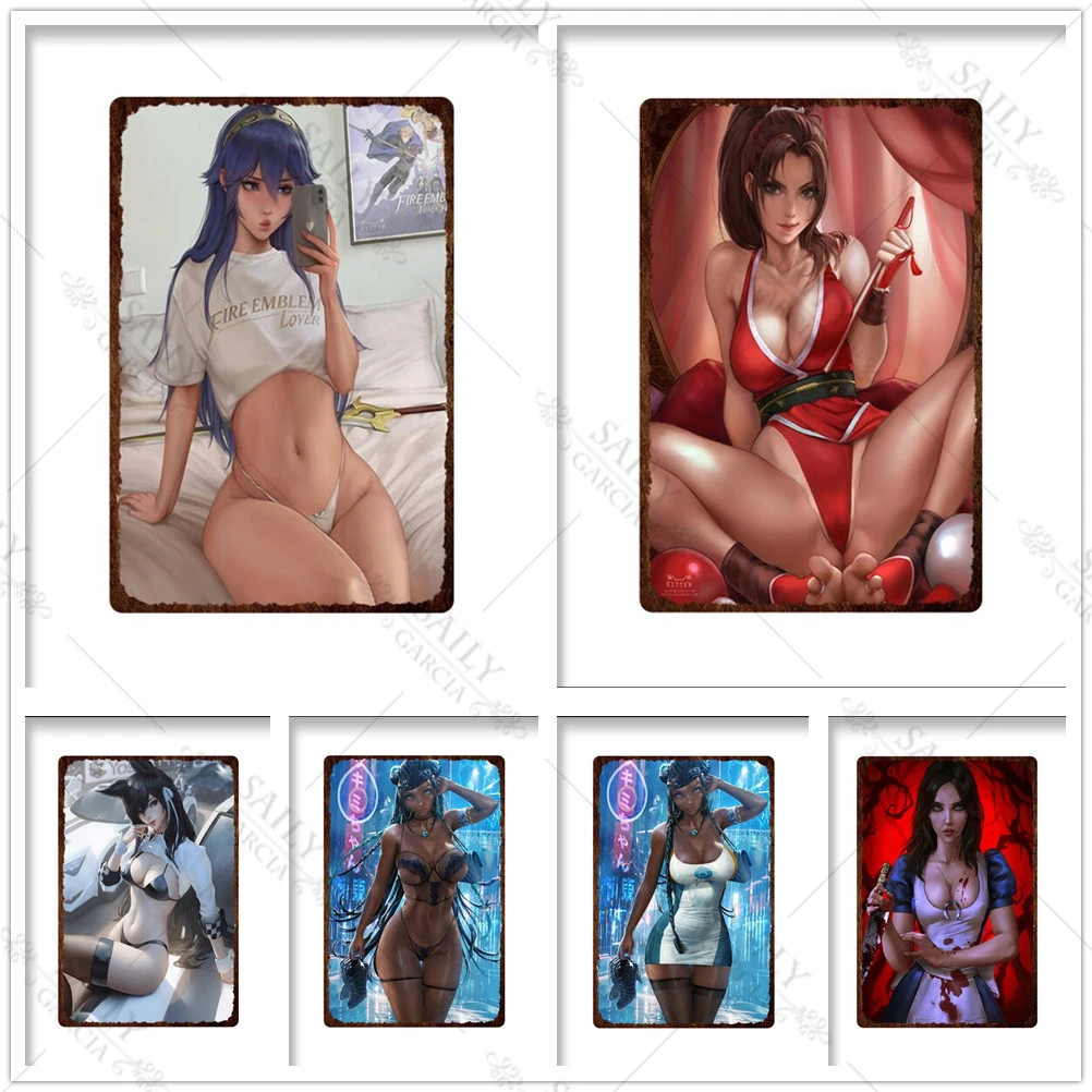 Металлические Плакаты для привлекательной девушки мультяшный аниме жестяной