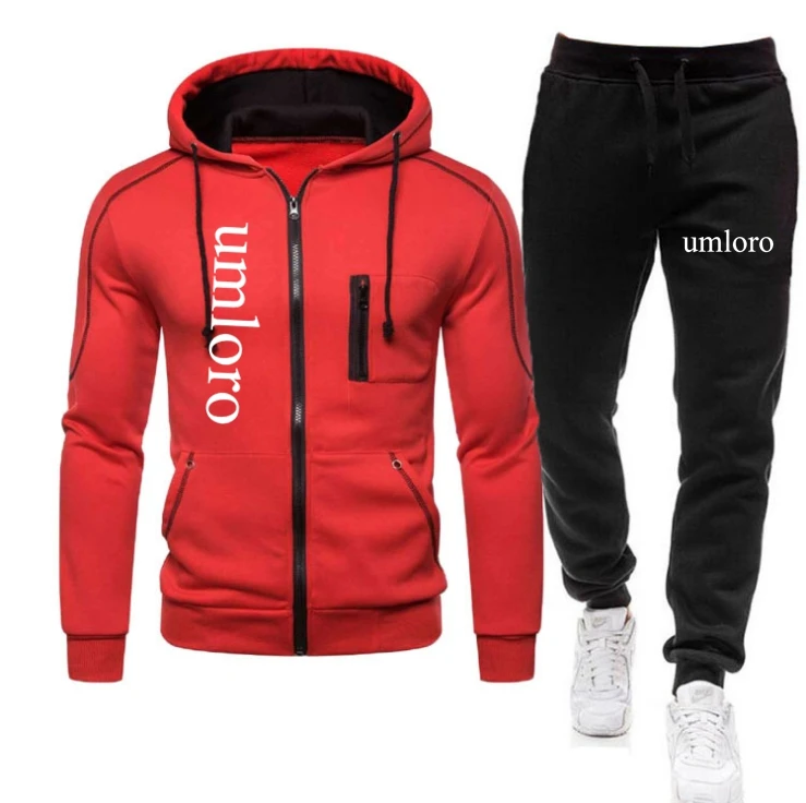 

Мужская спортивная одежда, комплект из 2-х предметов, осенне-зимний свитер на молнии с капюшоном и брюки, спортивный костюм, мужской костюм, с...