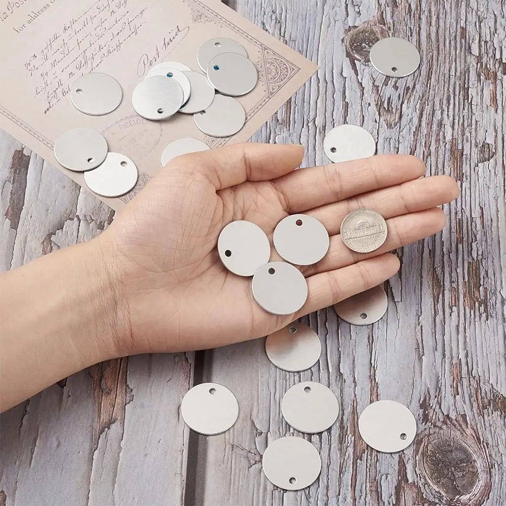 Pandahall 50pcs/set Flat Round Aluminum Stamping Blank Tags Charm Pendant DIY Jewelry Necklace Making