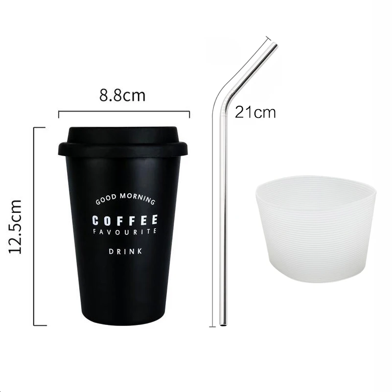 Black Coffee Кофейные кружки, утолщенные кофейные кружки из нержавеющей стали, чайные чашки, большая кружка для путешествий, кружка для кемпинга, кофейная чашка с крышкой, соломинка, 450 мл - Цвет: Black Coffee