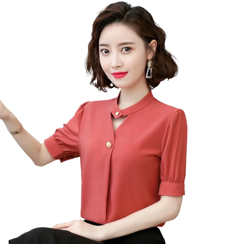 Женская шифоновая рубашка-топ с коротким рукавом размеры до 4XL | одежда