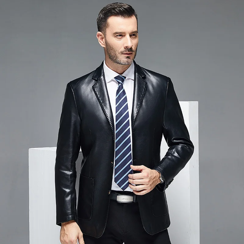 2021 spring and autumn thin polished leather men's sheepskin suit slim fit coat