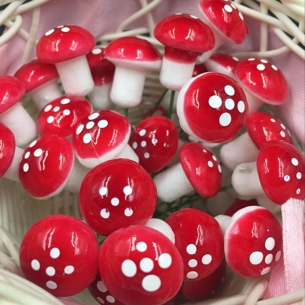

30Pcs Red Multi-colored Foam Mushrooms Miniatures for Fairy Garden DIY Bottle Landscape Decorative Mushroom Figure Decorative