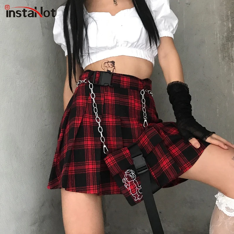 Новые пикантные красные клетчатые модные куртки с капюшоном Юбка Готическая