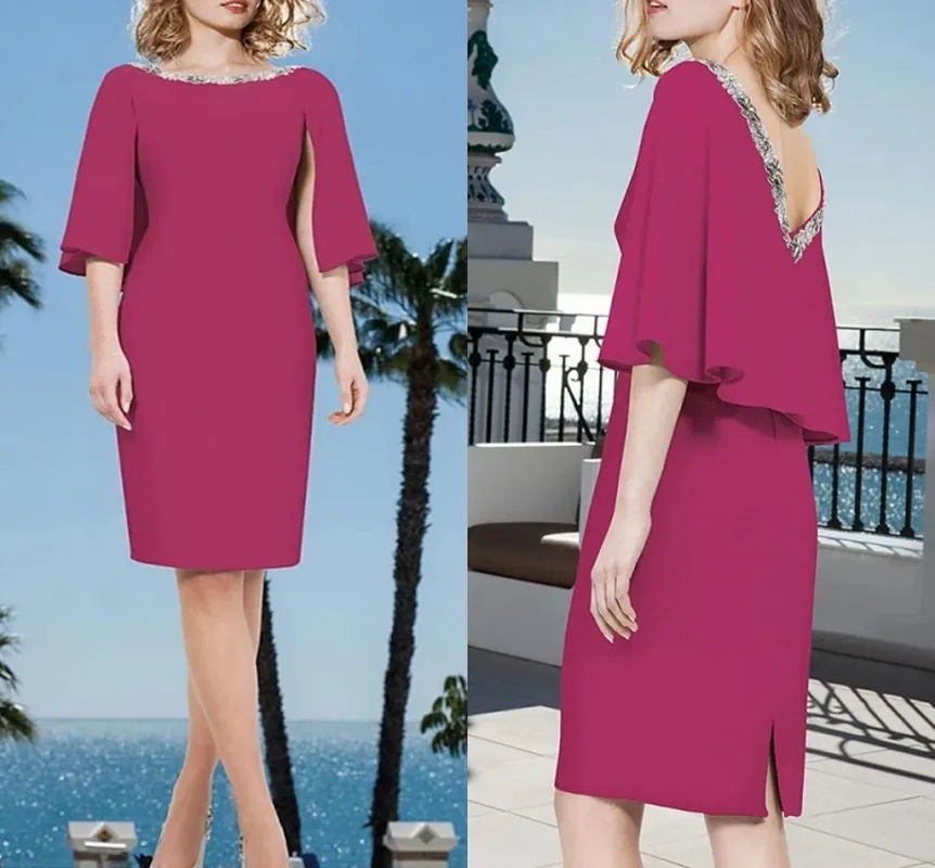 

Dark Fuchsia Short Homecoming Cocktail Dress 2021 With Sequins Scoop Chiffon Satin Open Back Prom Party Gown Robe De Soriee
