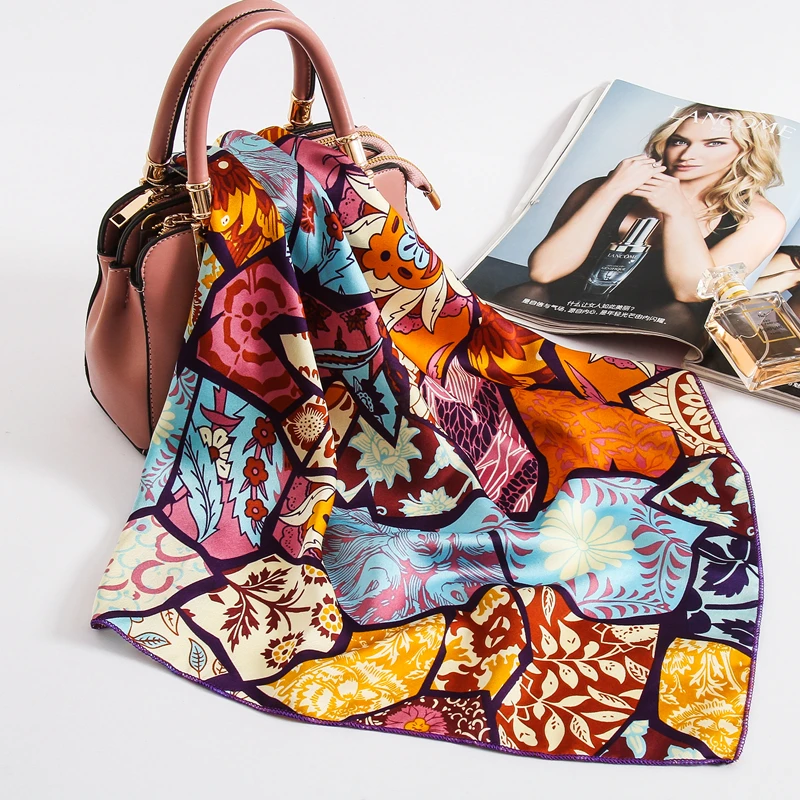 

Design Silk Square Scarf for Women Small Neck Scarfs Fashion Print Foulard Hairband Satin Neck Head Kerchief