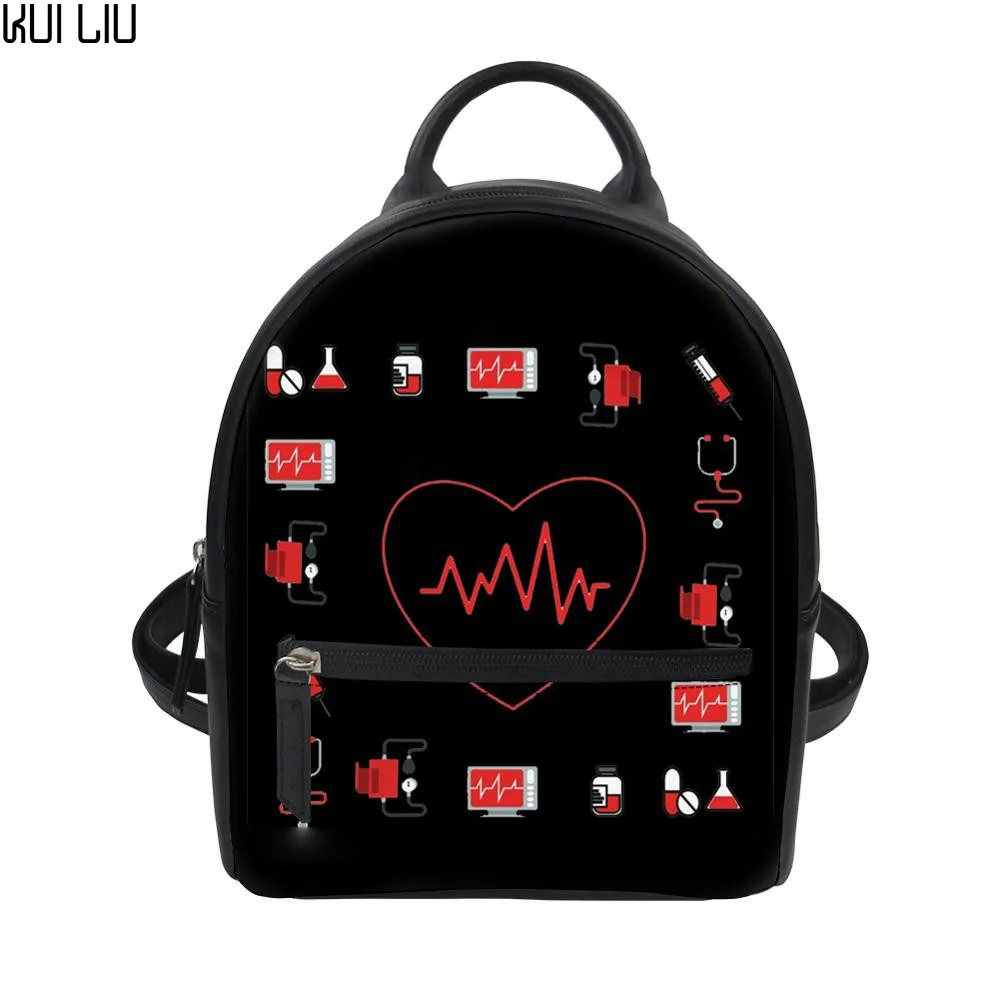 

Индивидуальный рюкзак для девушек, черный женский рюкзак на плечо из искусственной кожи для женщин, мультяшный медсестринский рюкзак с при...