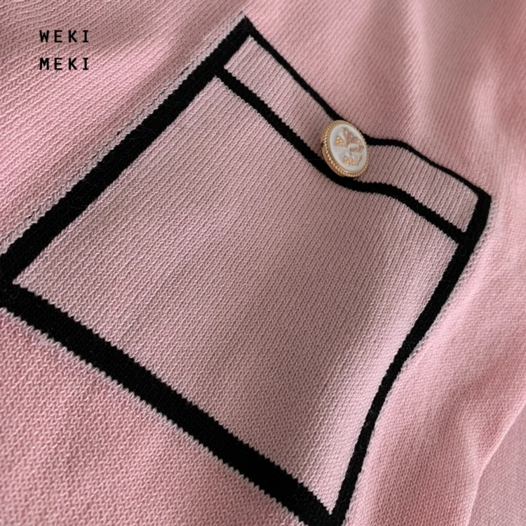 

WEKIMEKI High Quality WOMEN Pink Cropped Cardigan Spring Autumn New Button Design Woman Street Knit Cardigans Tops