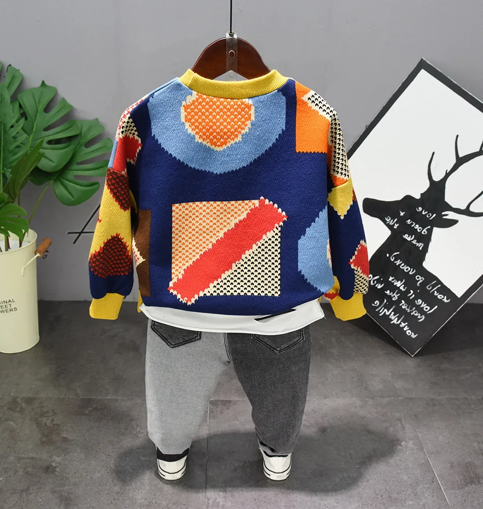 Spring and Autumn New Kids 3pcs Sport Suits Fashion Baby Boys Sweater + Vest Stitching Jeans Suit Children Clothing Set 2-7Y | Детская