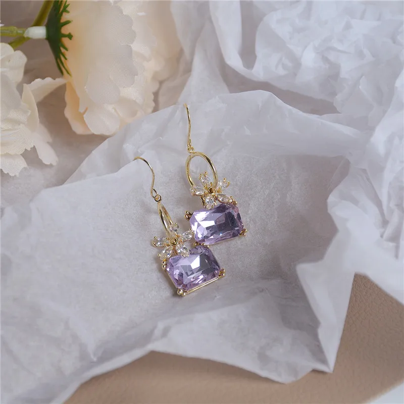 

Korea Exquisite Fashion Purple Crystal Zircon Flower Pendant Earrings for Women 2020 New Statement Earrings Jewelry Accessories