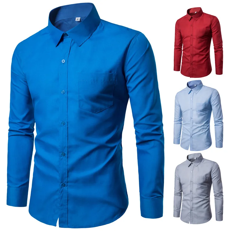 

New Men Dress Shirt Long Sleeve Slim Brand Man Shirts Designer High Quality Solid Male Clothing Fit Business Shirts Men Shirts
