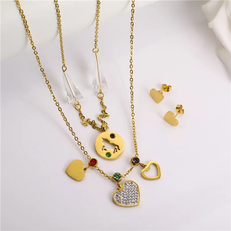 Ювелирные наборы OUFEI из нержавеющей стали циркониевые сердца ожерелье серьги