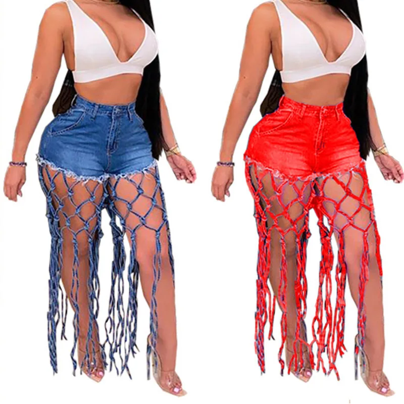 

Denimcolab 2021 Summer Fashion Denim Shorts Women High Waist Hollow Out Loose Cotton Short Jeans Ladies Streetwear Hot Shorts