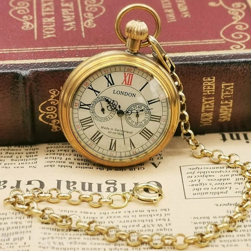Antique Retro London 1856's 5 Hand Small Dial Mechanical Pocket Watch Roman Number Open Face Fob Watch Gifts relogio masculino
