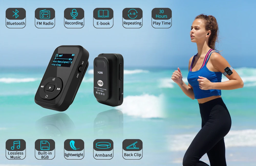 Deelife Спортивный MP3 плеер Bluetooth с зажимом, FM радио, повязка на руку, портативный мини MP 3, музыкальный плеер для бега, спортивный MP3-Player