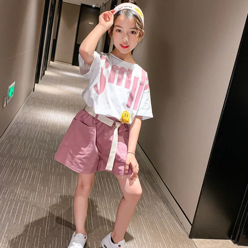 

Children Clothes Floral Tshirt + Short Girls Clothing Summer Kids Girl Clothes Set Casual Style Tracksuits For Children