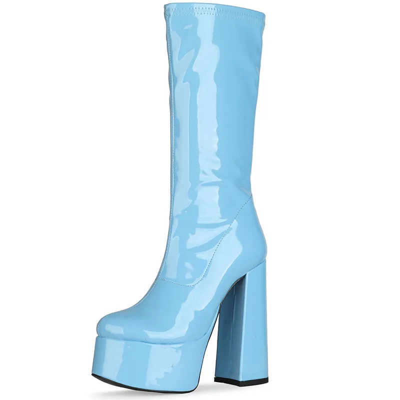 

punk style autumn winter boots elastic microfiber shoes woman ankle boots high heels black thick platform long knee high boots