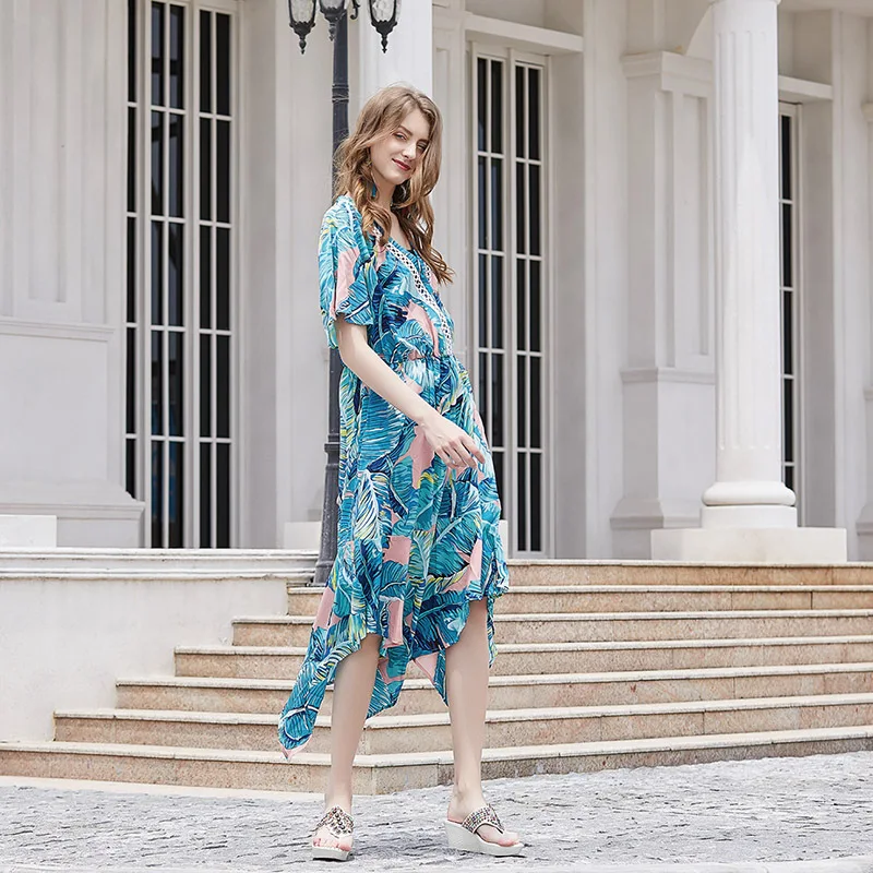 Wish Amazon cross border Новое большое платье женское пляжное с коротким рукавом 200jin fat mm