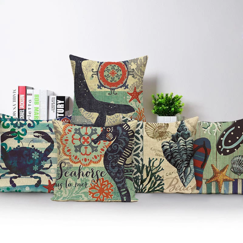 

Fashion Nordic Style Marine Biology Conch Crab Octopus Cushion Cover Sea Whale Home Pillow Case Custom Pillows Covers