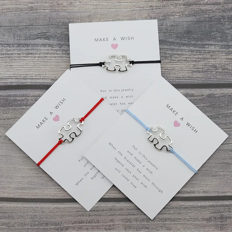 Серебряный аутистический Шарм счастливое пожелание карты Веревка Цепь