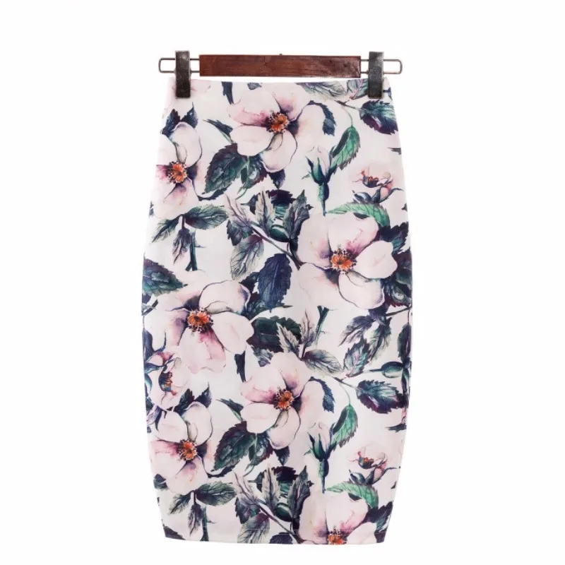 Юбка-карандаш с цветочным принтом и завышенной талией женская модная офисная