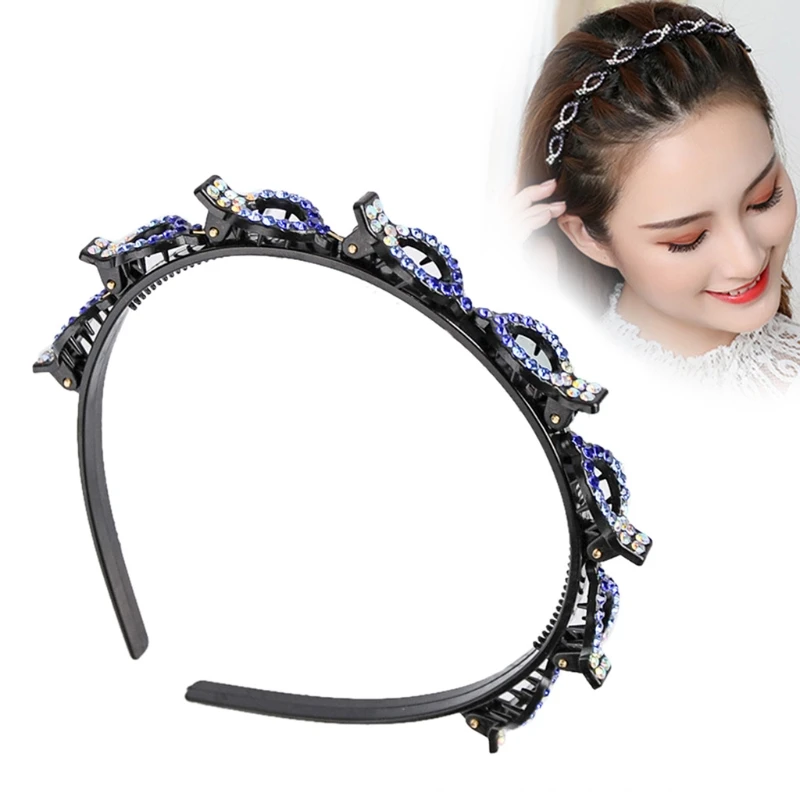 

Double Layer Twist Plait Headband Double Bangs Rhinestone Hairpins Hair Hoop